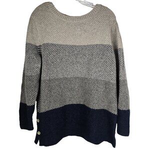 Barbour Heather Knit Jumper Colorblock Tan Blue Wool Blend Side Buttons‎ US 10